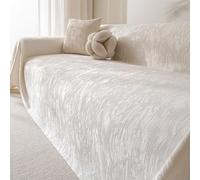 Plaid en Chenille Texturée Uni, Multicolore, Polyvalent, Antidérapant, Lavable en Machine, Convient aux Canapés 2-4 Places (Adapté aux Animaux) Beige 180 * 260cm