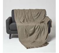 Plaid en coton marron à franges - HOMESCAPES - Malda - Rectangulaire - Contemporain