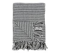 AUBRY GASPARD Plaid en Coton Pied de Poule Noir et Blanc avec Franges - Lavable en Machine - Chic et Tendance