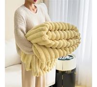 Plaid en Fausse Fourrure de Lapin pour lit, canapé, Chambre, Salon, Doux, épais, Chaud, Moelleux, Toutes Saisons, Caramel, 180 x 200 cm