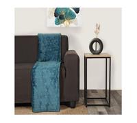 Plaid en Flanelle à Motif Reliefé Géométrique, Bleu Canard, 130x170cm, Polyester - Atout Ciel