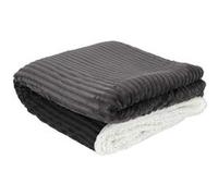 Home Deco Factory – Plaid The Plaid TX9160 – Flanelle côtelée doublure Sherpa 180 x 220 cm Gris
