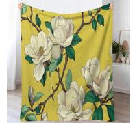 Plaid en Flanelle Doux Convient Vintage 150 x 200 cm, Plantes Floral Feuilles Moelleuse Microfibre Couverture de Lit Couvre-lit Jeté de Canapé, Couverture Moelleuse pour Adultes et Enfants, Jaune