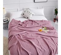 Plaid en Maille, Plaid en Coton gaufré, Couverture légère en Coton pour lit et canapé, Rose, 152 x 203 cm