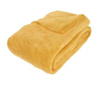 Plaid en microfibre coloris jaune ocre - Longueur 230 x Profondeur 180 x Hauteur 0,6 cm
