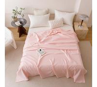 Plaid en Mousseline de Coton léger à Maille gaufrée, Doux et Confortable, Rose, 152 x 203 cm