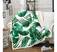 Plaid en Polaire avec Feuilles de Palmier et Feuilles Tropicales Sherpa et Palmier,Vert botanique Flou Double,152 x 200,7 cm