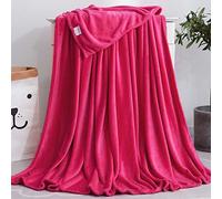 Plaid en Polaire Uni Couverture en Microfibre Douce, Couverture de Lit Fausse Fourrure Double Face Plaid Jeté de Canapé Flanelle Ultra Doux et Chaud Pour Adultes, Enfants,Rose red,120x200cm