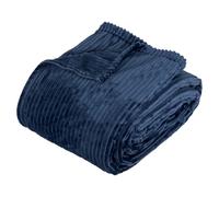 Plaid flanelle côtelé Arum bleu encre 240x220cm - Atmosphera Créateur d'intérieur