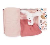 Doudou et Compagnie – Plaid bébé HAPPY DOUDOU 100 x 70 cm Rose avec doudou lapin