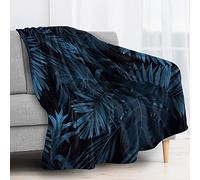 Plaid Feuilles de palmier Couverture Polaire 220x240 Le noir - Plaid Lit, Couverture 2 Personnes en Flanelle Chaud et Doux, Couvertures et Plaids pour Canapé et Lit, Jeté de Canape Grande Taille