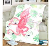 Plaid Flamingo Feuilles Vertes Couverture Plaid Polaire Canape Super Chaude,Ultra Duveteuse et Confortable,à Utiliser comme jeté de canapé,Couverture en Laine ou Couvre-lit,Décoration Maison130x150cm