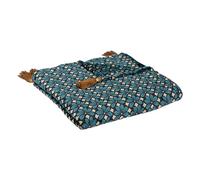 Plaid Flanelle Bleu Motif Art déco Camel avec Pompons 125 x 150 cm - Atmosphera