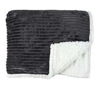 Plaid Flanelle Côtelé 180x220cm Gris Anthracite et Sherpa -