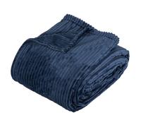 Plaid flanelle côtelé Arum bleu encre 240x220cm - Atmosphera Créateur d'intérieur