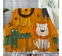 Plaid Flanelle Couverture Polaire 230x270 cm Lion et Crocodile - Grand Plaid Epais et Chaud avec Botanique Jeté de Canapé, Lit 2 Personne, Salon - 280 GSM Couverture Doux et Confortable - Animal