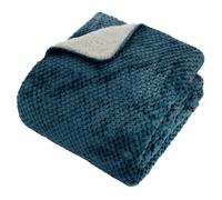 Plaid flanelle effet sherpa Lyno bleu 170x130cm