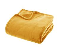 Atmosphera - Plaid uni en Flanelle - Jaune Moutarde 180x230 cm