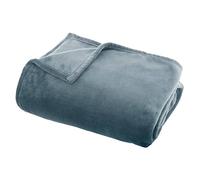 Atmosphera Grand plaid en flanelle uni Ollis 180x130 cm Bleu Orage