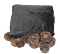 Plaid Flanelle Pompons ""Snowy"" 125x150cm Gris