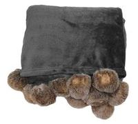 Plaid Flanelle Pompons "Snowy" 125x150cm Gris Gris G