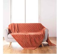 Douceur d'Intérieur, Plaid Doux (180 x 220 cm) Arya Terracotta, Flanelle Relief Unie