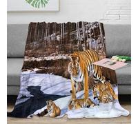 Plaid Forêt Tigre Imprimé 3D Microfibre Décor Maison Couverture Jeté Motif Tigre Doux Canapé Lit Toute Saison 40x50(100x130cm)