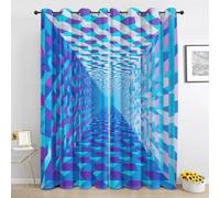 Plaid Géo Bleu et Violet Rideau à Oeillets - Trompe l'oeil Abstrait Thermique Rideaux- Occultant Rideaux pour Salon Chambre 2 Panneaux - L200 x H260 cm Rh910