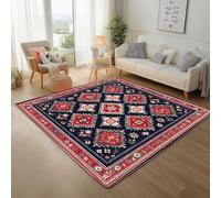 Plaid Géométrique Losange Vintage Tapis Antidérapant 80x150cm - Fleurs Rouges Abstrait Imprimé Ne perd Pas Ses Poils - Tapis Lavable pour Salon, Chambre à Coucher, Salle à Manger, Descente de Lit