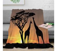 Plaid Girafe Savane 3D Imprimé Microfibre Décor Maison Couverture Jeté Animal Afrique Doux Chaud pour Canapé Chambre Adulte 40x50(100x130cm)