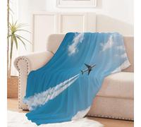 Plaid Grande Taille 180x220 cm Avion Blue Sky Plaid Pas Cher Couverture en Polyester Chaud et Doux pour canapé lit Voyage extérieur Camping, légère et Pratique EM2130-1792