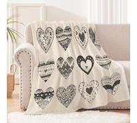Plaid Grande Taille 180x220 cm Coeur Géométrique Noir Et Blanc Plaid Pas Cher Couverture en Polyester Chaud et Doux pour canapé lit Voyage extérieur Camping, légère et Pratique EM2130-2726