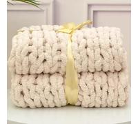 Plaid Grosse Maille, Pelote Laine Grosse Maille Couverture Canapé en Laine Grossière Tissée À La Main, Tricoté Jette pour Lits Chunky tricoté Couverture Tricoté Jeter (L 120 × 150cm)