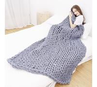 Plaid Grosse Maille, Pelote Laine Grosse Maille Couverture Canapé en Laine Grossière Tissée À La Main, Tricoté Jette pour Lits Chunky tricoté Couverture Tricoté Jeter (E 120 × 180cm)
