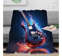 Plaid Guitare Flamme 3D Imprimé Microfibre Décor Maison Couverture Guitare Flammes Salon Chambre Douce Adulte 60x80(150x200cm)