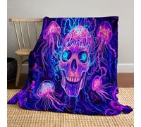 Plaid Halloween 130 x 150cm,Art psychédélique Méduse crâne océanique de Mort Flanelle Couverture Moelleuse Couverture Douillette pour canapé