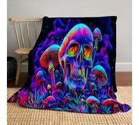 Plaid Halloween 220 x 240cm,Art du Graffiti Champignons crânes psychédéliques de Mort Flanelle Couverture Moelleuse Couverture Douillette pour canapé
