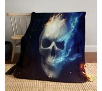 Plaid Halloween 220 x 240cm,Art Fantastique Crâne de Chevalier de Mort Flanelle Couverture Moelleuse Couverture Douillette pour canapé