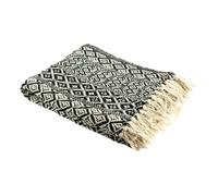 Plaid - Home Deco Factory - Ethnique - Frange - Carreaux - Blanc Et Noir - 120 X 150 Cm