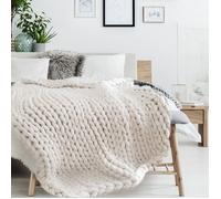 Plaid - Home Deco Factory - Grosse Maille Chunky - Ecru - 120 X 150 Cm