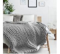 Home Deco Factory – Plaid – Grosse Maille Chunky – Confortable – Gris – 120 x 150 cm