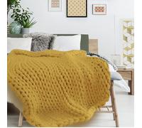 Plaid - Home Deco Factory - Grosse Maille - Chunky - Jaune - 120 X 150 Cm