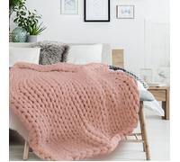 HOME DECO FACTORY – Plaid Grosse Maille Chunky Ultra doux Chaud Rose 150 x 120 cm
