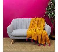 Jeté de Canapé Coton "Pompons" 130x150cm Ocre
