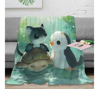 Plaid Illustration Animaux 3D Imprimé Microfibre Décor Maison Couverture Jetée Pingouin Tortue Chat Canapé Chambre 50x60(127x152cm)