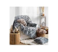 Douceur d'Intérieur, Plaid Chaud Hiver Antartic, 125 x 150 cm, Imitation fourrure et polaire, Gris