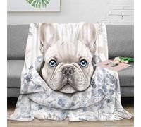 Plaid Impression 3D Bouledogue Français Microfibre Décoration Maison Couverture Chien Canapé Chambre Adultes Jeunes 80×90(200x230cm)