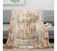 Plaid Imprimé 3D Carrousel Vintage Fleurs Microfibre Décoration Maison Jeté Carrousel pour Adulte Canapé Chambre 50x60(127x152cm)