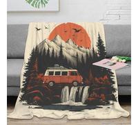Plaid Imprimé 3D Montagne Vintage Microfibre Décor Maison Forêt Cascade Couverture Canapé Lit Adulte 50x60(127x152cm)