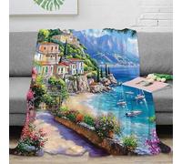 Plaid Imprimé 3D Paysage Côte Méditerranéenne Microfibre Décoration Maison Couverture Jeté Adulte Canapé Chambre 80×90(200x230cm)
